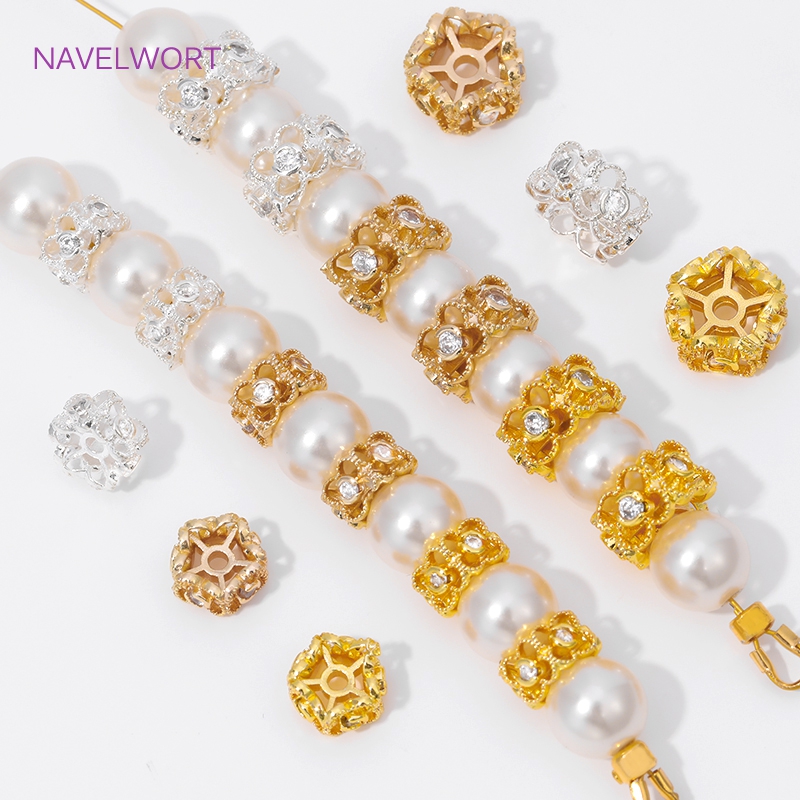 Flower Supplies - 8/10MM kralenscheider 18K vergulde bloemvormige tussenkralen
